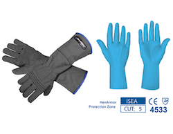 The gloves provide no needle stick protection, but only cut and puncture protection all over the hand and forearm, i.e. are of the model 400R6E